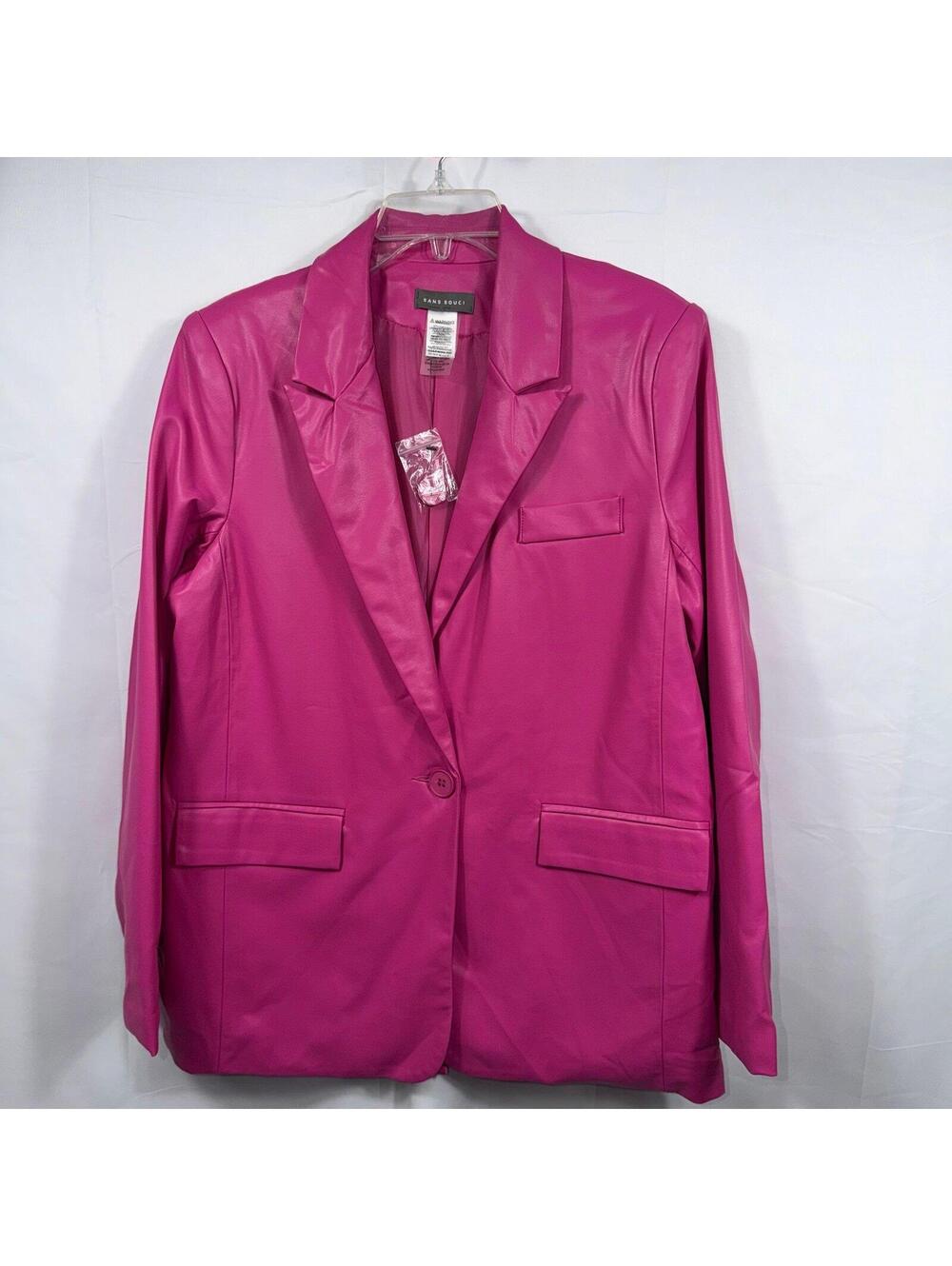 Sans Souci Hot Pink Faux Leather Blazer Jacket Women’s Size Medium New